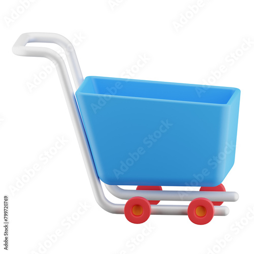 Shopping cart illustration isolated. trolley 3d render icon.