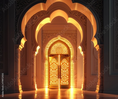 Golden Luxury Gate Of Mosque For Ramadan Background