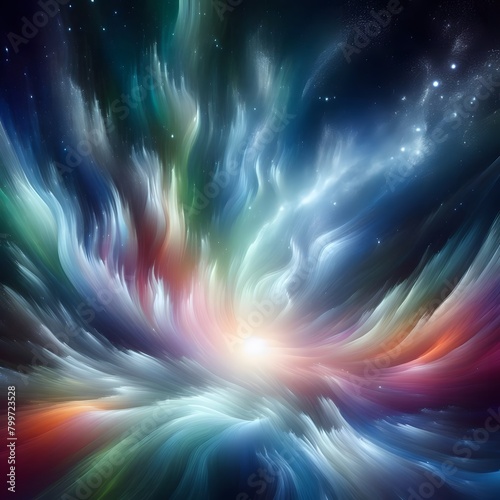 An Aurora Burst with abstract multi colorful shapes swirling and spiraling display