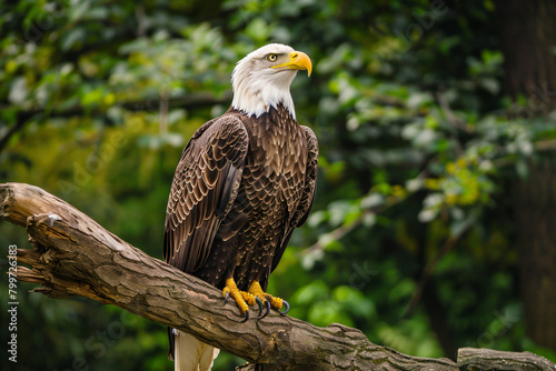 photo bald eagle perched majestically on tree