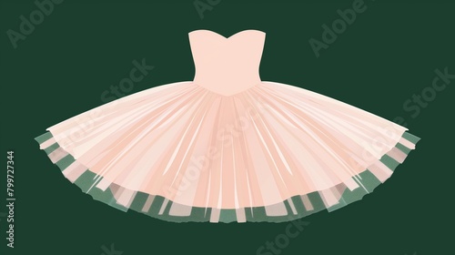 Flat solid color illustration of a blush pink ballet tutu on a deep forest green background