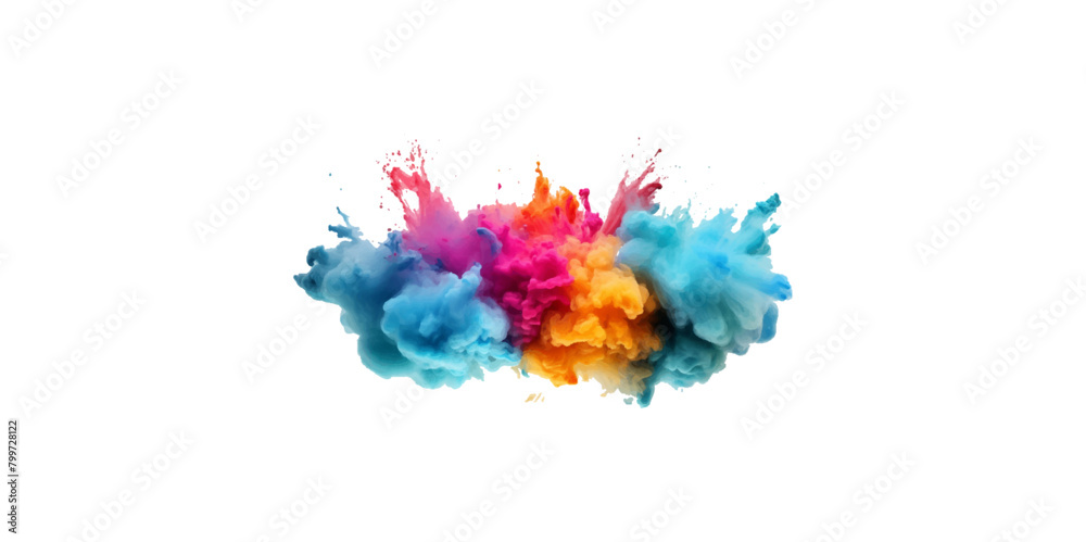 colorful vibrant rainbow Holi paint color powder explosion with bright colors isolated white background.