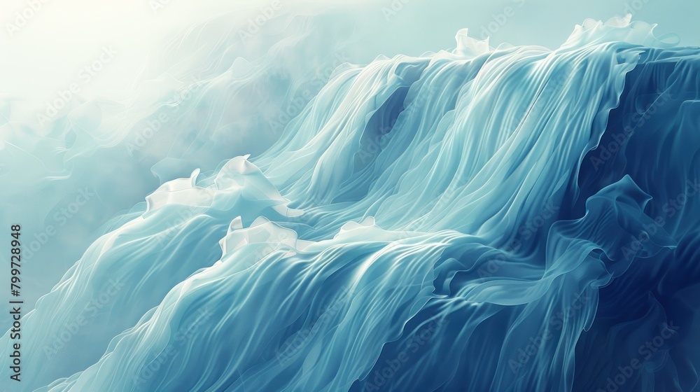 Digital art piece featuring an abstract texture of flowing blue waves, resembling a dynamic and fluid silk fabric.