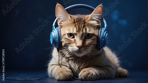 User Funny cat on a background, listening to music with headphones. Stylish Cat Wearing Sunglasses and Headphones and pattern dress, Cat, Funny, Stylish, Sunglasses, Headphones, Music, Background © UZAIR