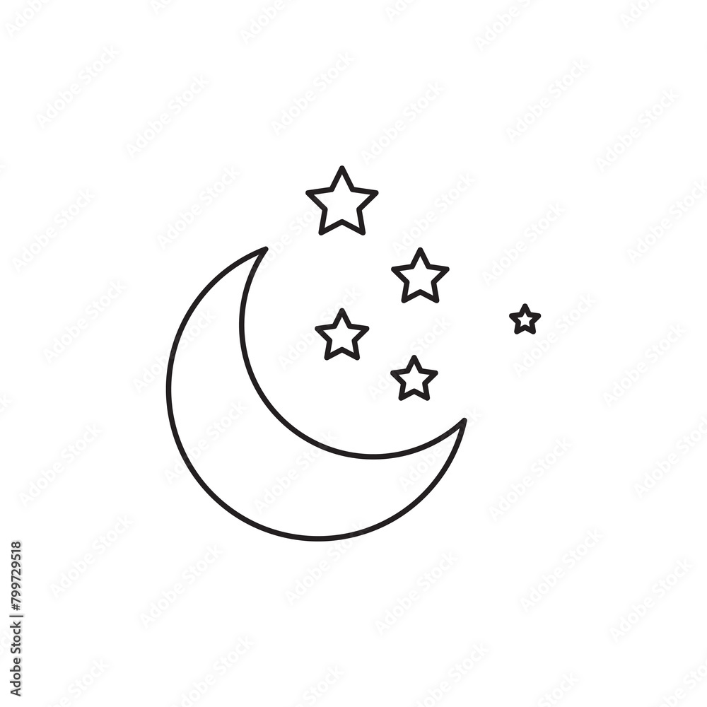 moon and stars icon. simple flat liner illustration on white background..eps