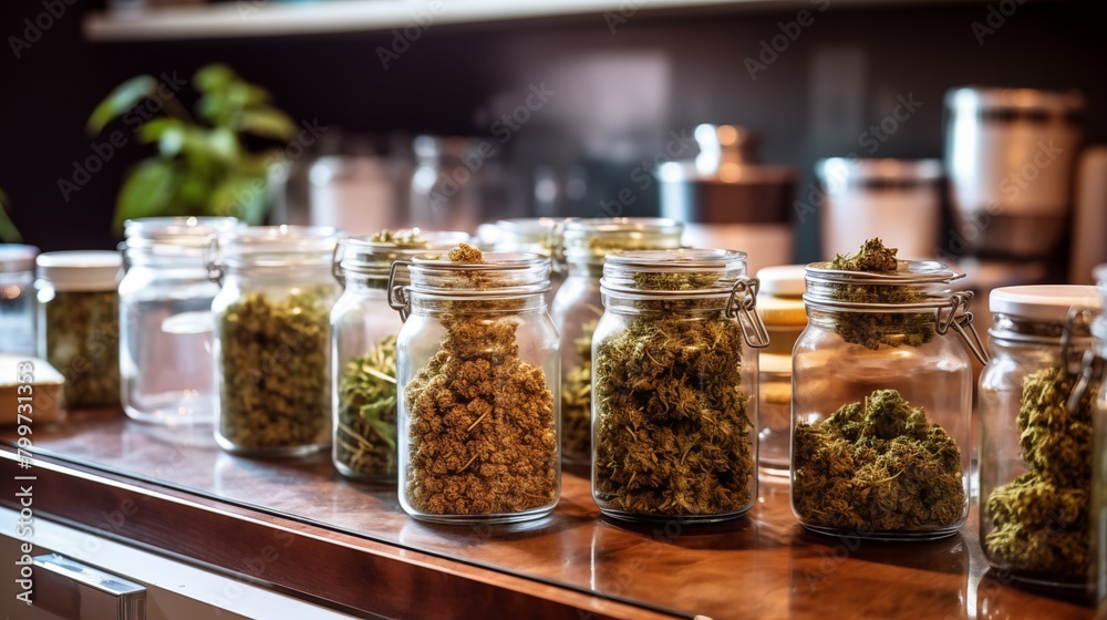 Various ground cannabis stored in a small glass vial, providing a convenient and compact for safely preserving and accessing the product.

