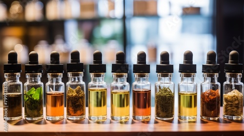 wide range of cannabis extracts housed in glass bottles, convenient and organized storage for the potent substance. 