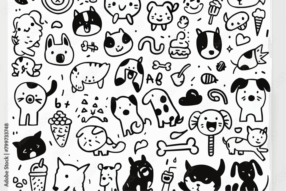Simple wallpaper of dogs and cats. Vector linear seamless pattern. For postcard covers, etc Simple wallpaper of dogs and cats. Vector linear seamless pattern. For postcard covers, etc