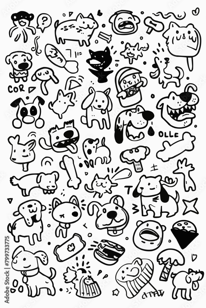 Simple wallpaper of dogs and cats. Vector linear seamless pattern. For postcard covers, etc Simple wallpaper of dogs and cats. Vector linear seamless pattern. For postcard covers, etc