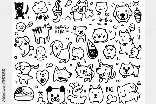 Simple wallpaper of dogs and cats. Vector linear seamless pattern. For postcard covers  etc