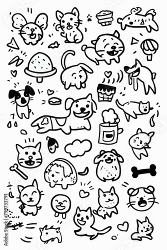 Simple wallpaper of dogs and cats. Vector linear seamless pattern. For postcard covers, etc