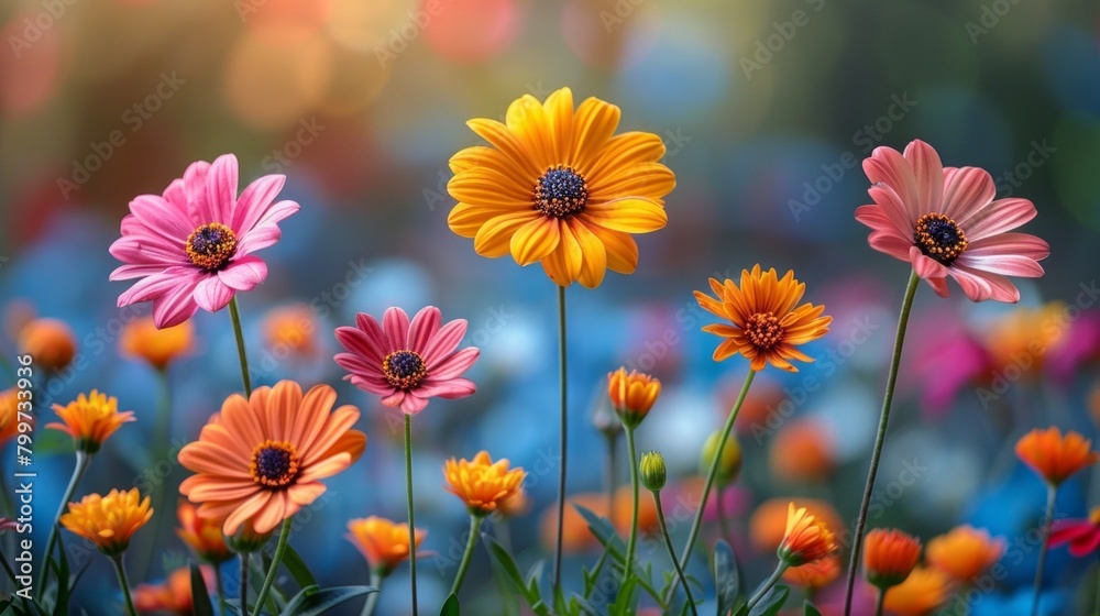 Flower pollen dances in the light over a colorful flower meadow, AI Generative Flower pollen dances in the light over a colorful flower meadow, AI Generative