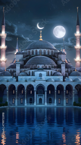 The beautiful serene mosque at night