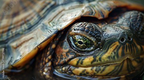 Macro photo, close-up of a turtle's face. © suteeda