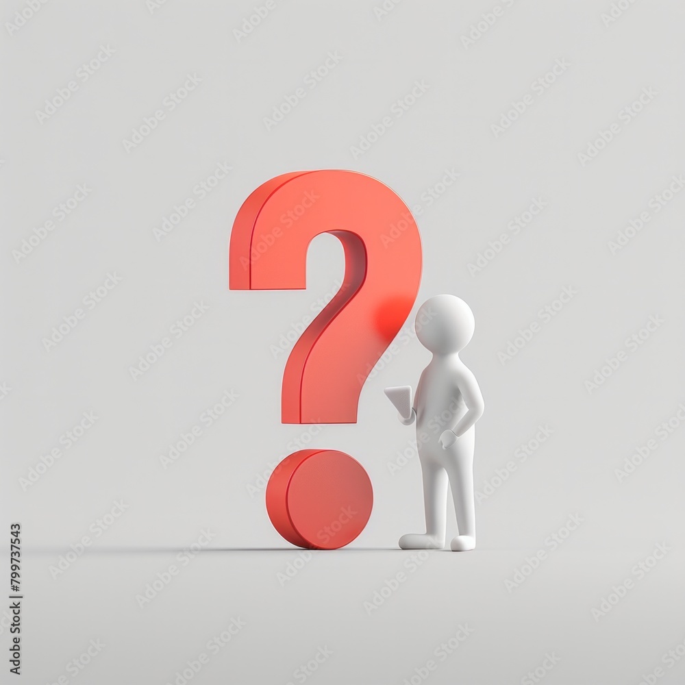Design a 3D icon featuring a figure standing next to a large red question mark, AI Generative Design a 3D icon featuring a figure standing next to a large red question mark, AI Generative