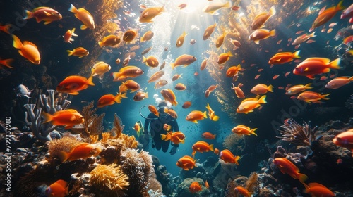 diver among fish © Aliaksei