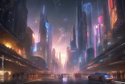 night city street Cosmic Metropolis A Cyberpunk Odyssey
