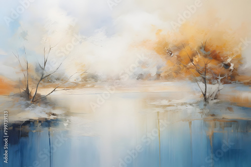 Lustrous Coastal Haven, abstract landscape art, painting background, wallpaper, generative ai