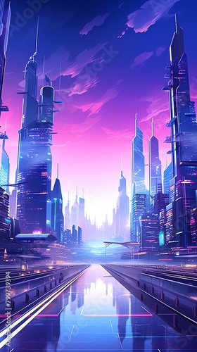 Bring your brand to life with a futuristic neon cityscape, glowing in pastel hues from a worms-eye view Immerse viewers in a low poly world with high-impact 3D render techniques photo