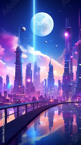 Create a visually stunning 3D render of a futuristic cityscape in a low poly style