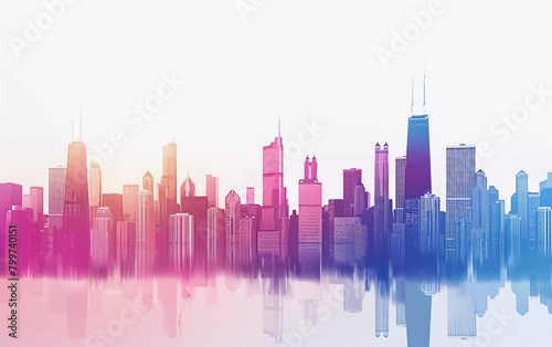 Chicago city colored gradient lines. All Chicago buildings - objects adjusted with an opacity mask