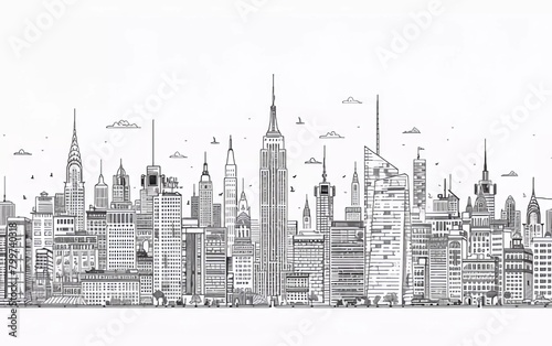 New York city linear banner. All buildings - different objects are adjusted to the background content