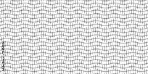 Squared grid seamless pattern with Waved mesh texture. Vector graphic illustration on white background