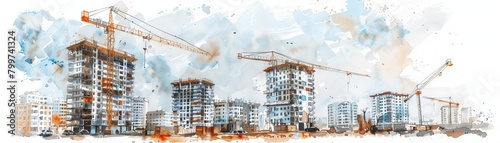 Highdensity housing solutions Image of a highrise apartment complex under construction in a dense urban area, aimed at addressing housing shortages and promoting economic diversity photo