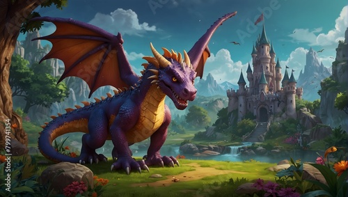 A fantasy cartoon game where players can cast spells and battle dragons in a vibrant, magical kingdom ai_generated photo