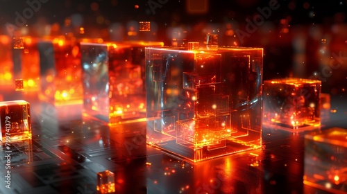 Neon cubes in an abstract 3D background  glowing edges  suspended in virtual space  panoramic view  digital rendering  vivid and captivating  AI Generative