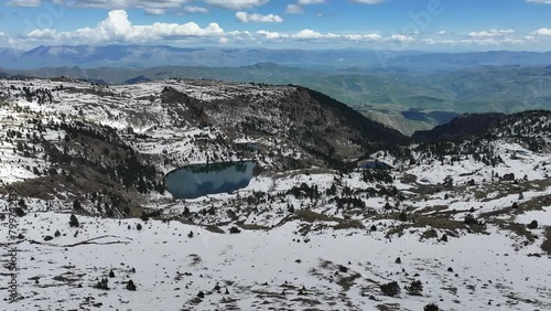 Albania Valamara lake in mountain landscape, panoramic view photo