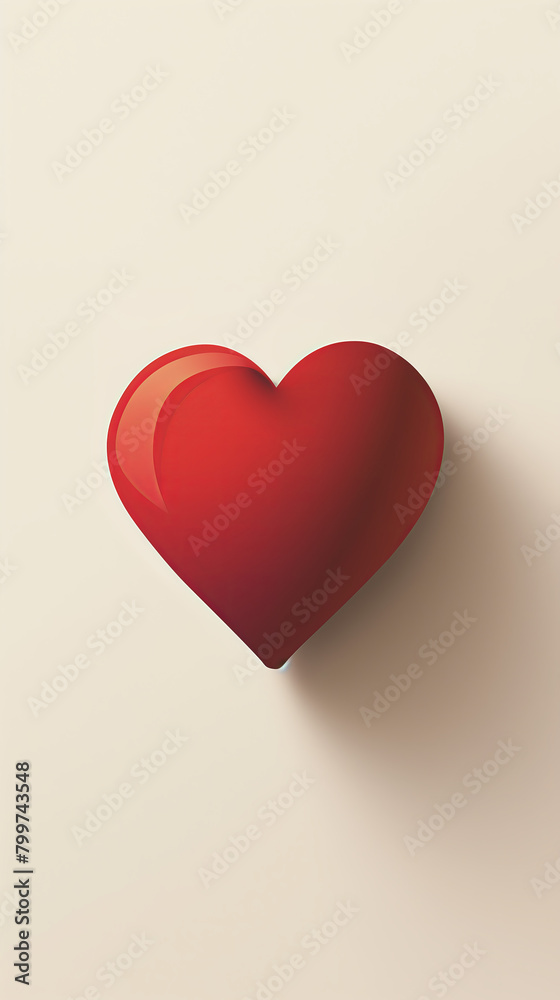 Render of a 3D heart shape on a shaded pastel background, symbolizing love, health, and compassion in a minimalist composition
