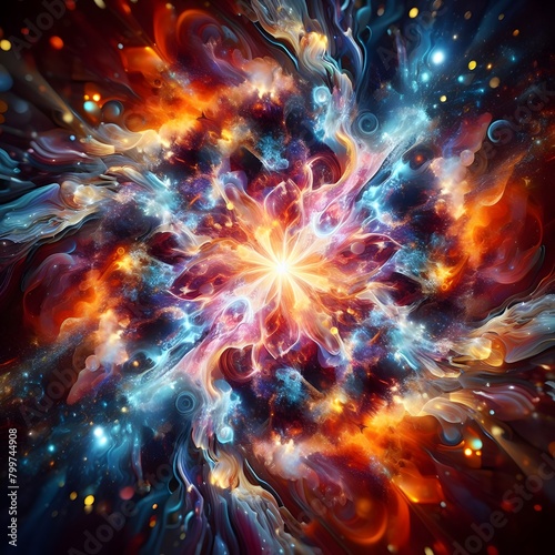 Cosmic Kaleidoscope abstract colorful shapes cascading and intertwining in a cosmic display of radiant light and color photo