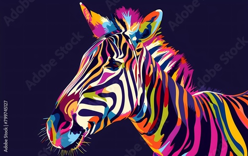 zebra drawn using WPAP art style  isolated black background  pop art  vector illustration.