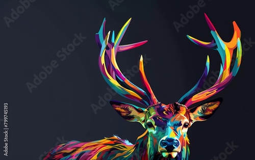 deer drawn using WPAP art style, isolated black background, pop art, vector illustration.