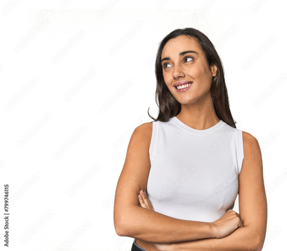 Hispanic young woman smiling confident with crossed arms. Hispanic young woman smiling confident with crossed arms.