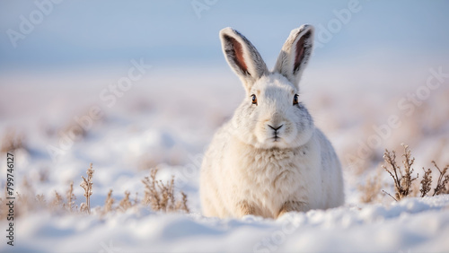 Portrait of Arctic hare in snow 