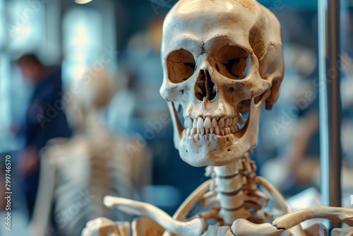 Anatomists digitally reconstruct ancient skeletal remains to study evolutionary changes in humans, Sharpen close up hitech concept with blur background