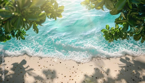 Banner background for summer features a sandy beach and crystalclear waters as the element of subject