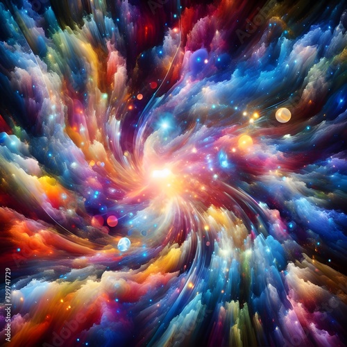 Cosmic Kaleidoscope abstract colorful shapes cascading and intertwining in a cosmic display of radiant light and color photo