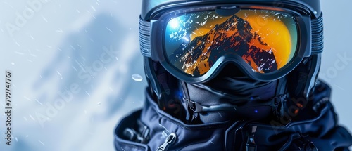 Hightech ski masks with antifog lenses provide clear vision and protection against the biting cold, hitech cyber look Sharpen close up with copy space photo