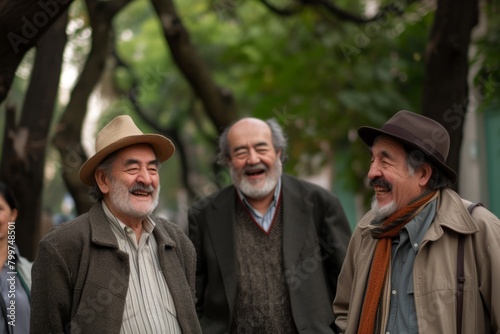 Group of old men walking in the street. Selective focus. © Chacmool