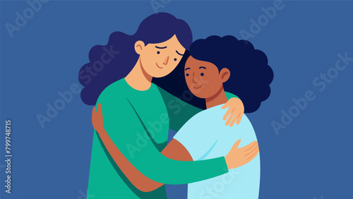 Two people sharing a heartfelt embrace as they reflect on their shared experiences in the support group.. Vector illustration