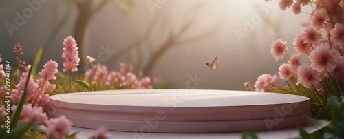 Cherry Blossom Pink Podium On White Background For Product Branding And Presentation 3d Rendering