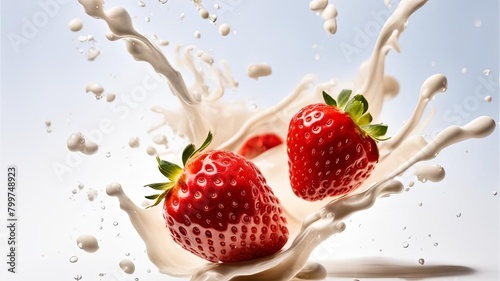 Strawberry berries in milk splash