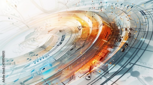 Illustration of abstract music and symphony tech on white background
