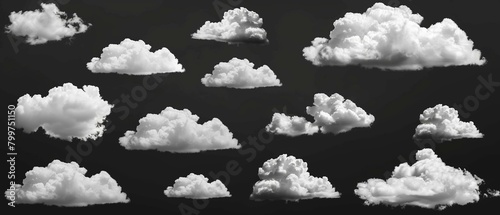 Collection of white clouds in assorted sizes against black photo