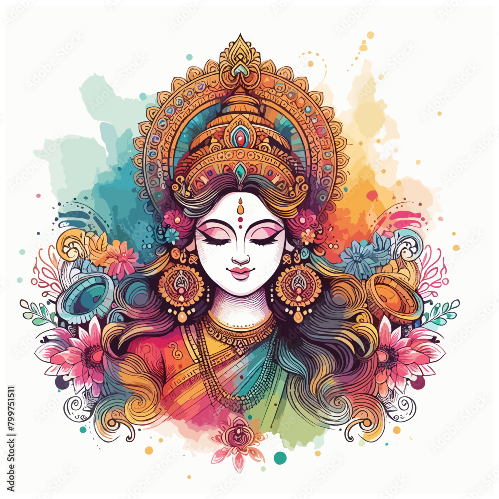 Goddess Saraswathi Mata puja Vector illustration design