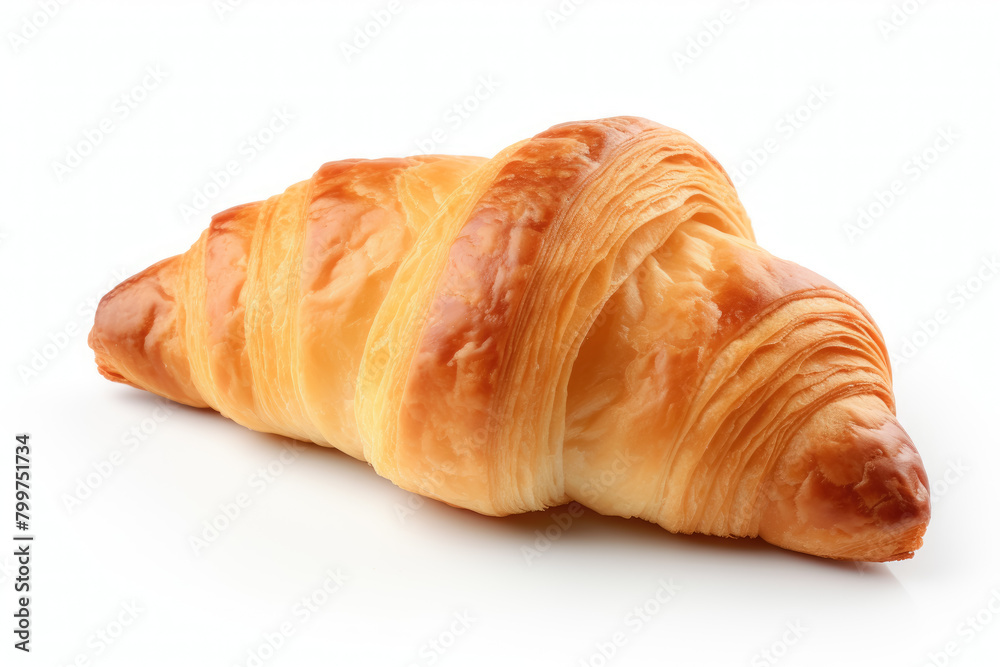 Golden Brown Croissant Isolated on White, Perfect for Breakfast or Snack Golden Brown Croissant Isolated on White, Perfect for Breakfast or Snack