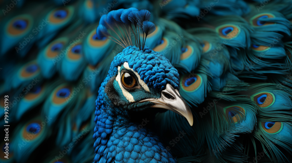 Obraz premium Textured backgrounds highlight peacock features with vibrant colors. The beauty of peacock features shines. Peacock features add natural elegance